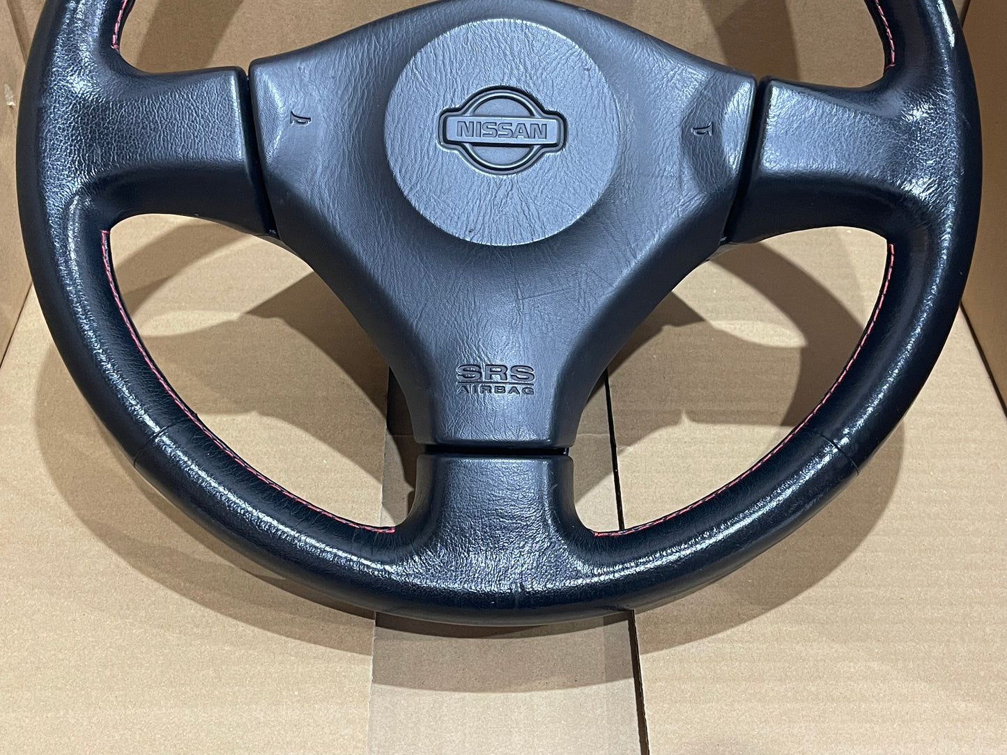 NISSAN SKYLINE R34 GTR GTT RED STICH STEERING WHEEL (W23)