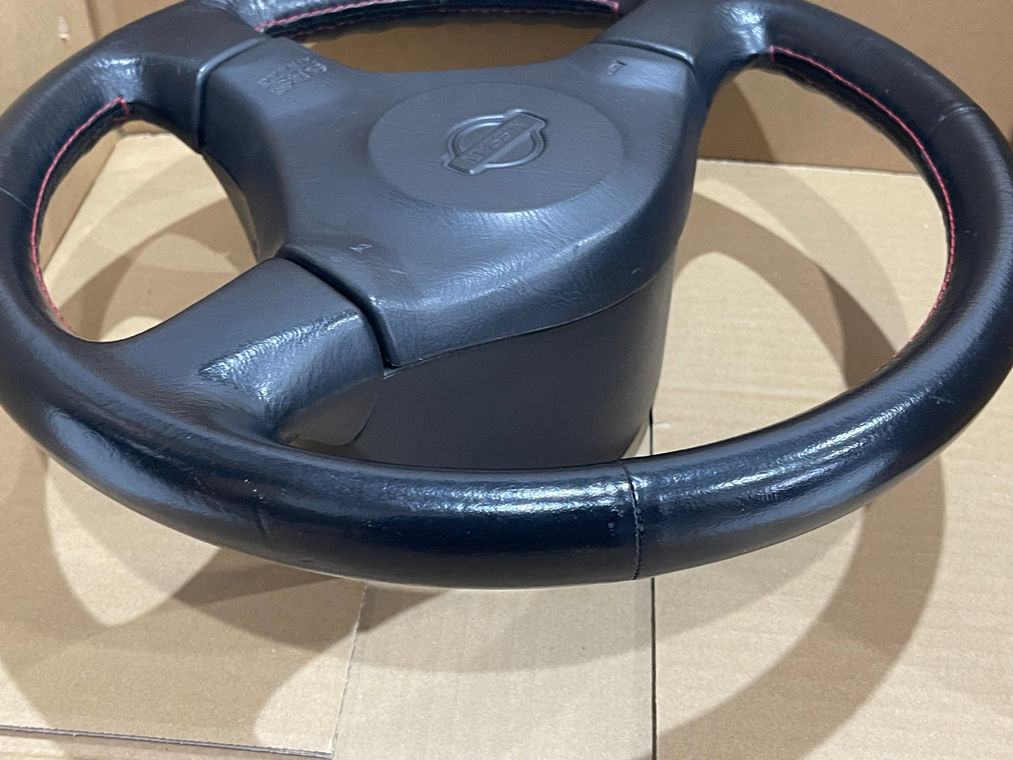 NISSAN SKYLINE R34 GTR GTT RED STICH STEERING WHEEL (W23)
